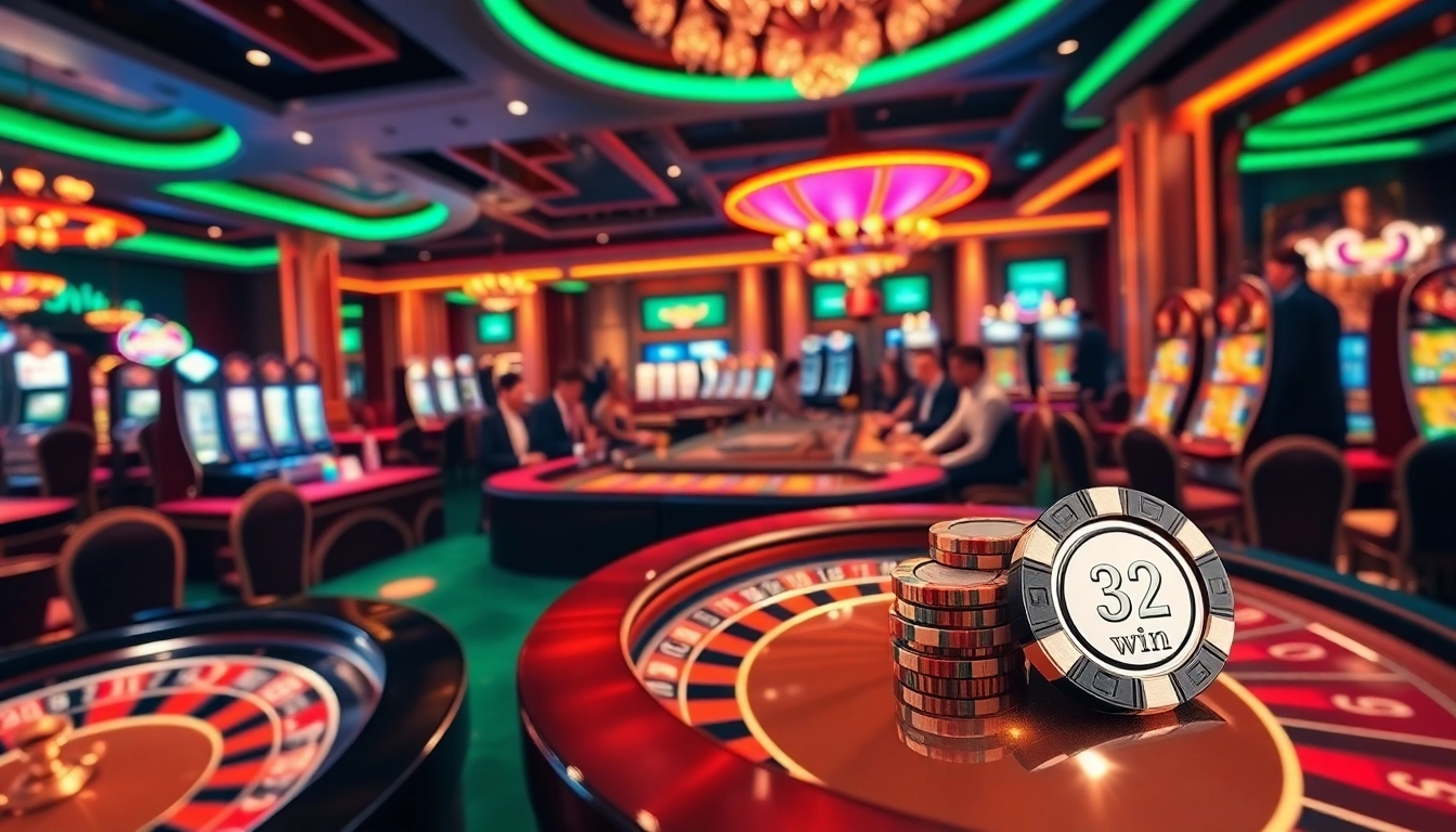 Players engaging at a casino table with 32win betting options, showcasing excitement and professionalism.