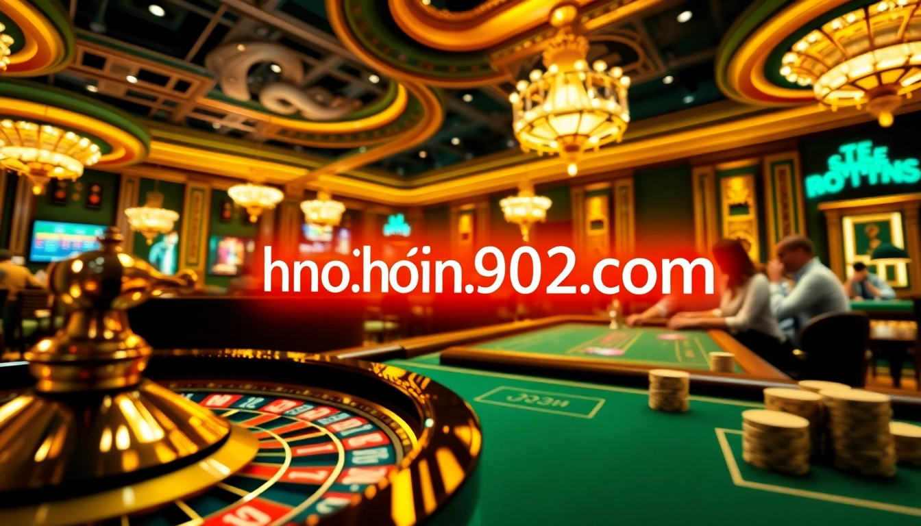 Engage with the thrill of online gambling at https://nohu90vn2.com/, featuring a vibrant casino scene with roulette and poker chips.