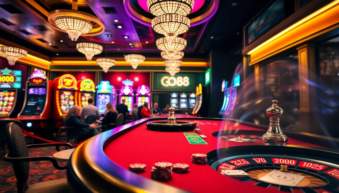 Engage in thrilling gameplay at Go88 with vibrant casino visuals and exciting gaming elements.