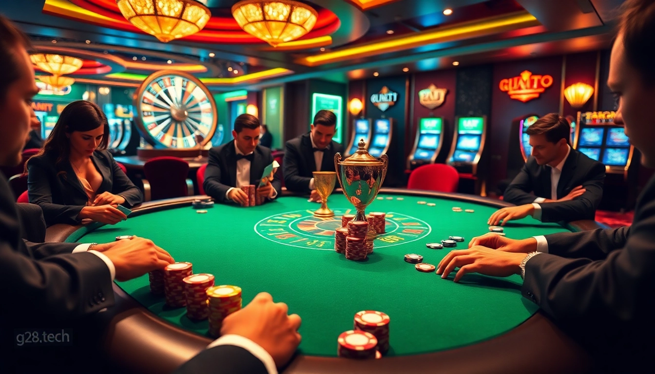 Engage in high-stakes gaming at https://g28.tech/ with players focused on a luxurious poker table.