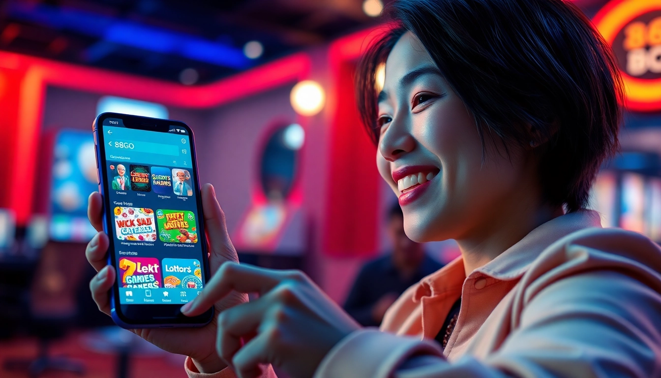 88GO mobile app interface showcasing vibrant gaming options and a user experience.