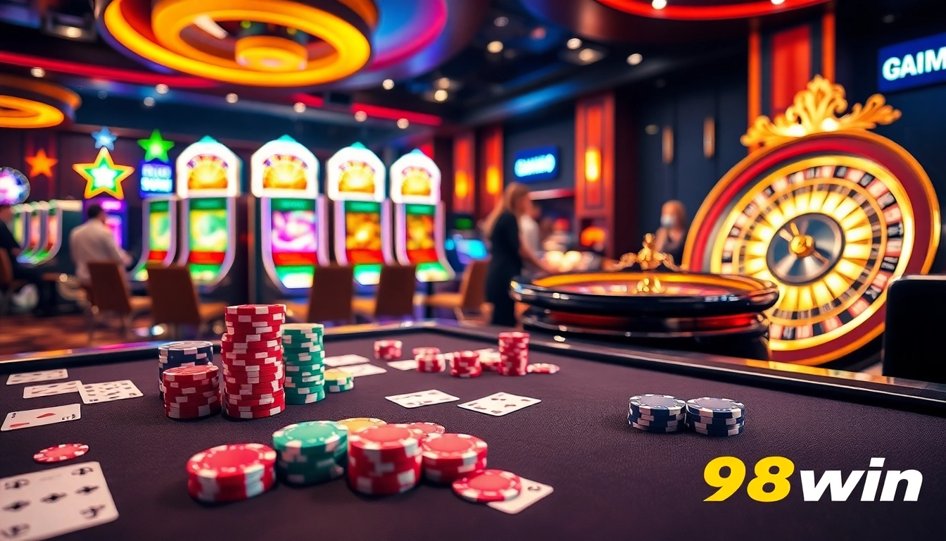 Experience the thrill of gambling at 98win with vibrant casino tables and exciting gameplay.