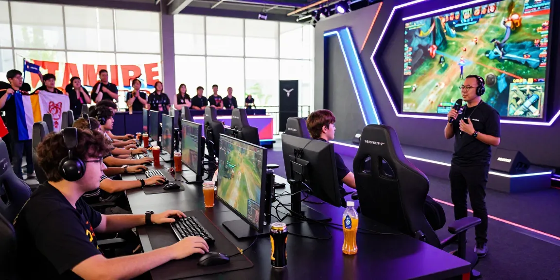 Exciting esports competition featuring dynamic players and vibrant lighting at a gaming arena focusing on 123b.