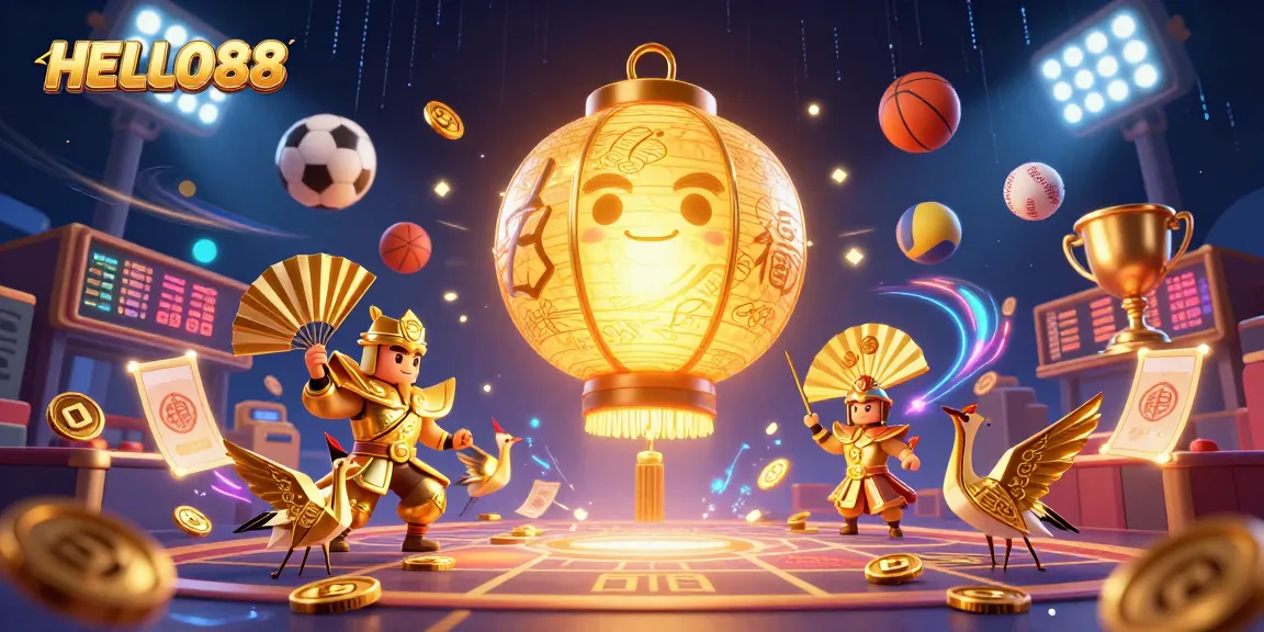 Experience exciting gaming at HELLO88 with vibrant 3D casino elements and dynamic characters.