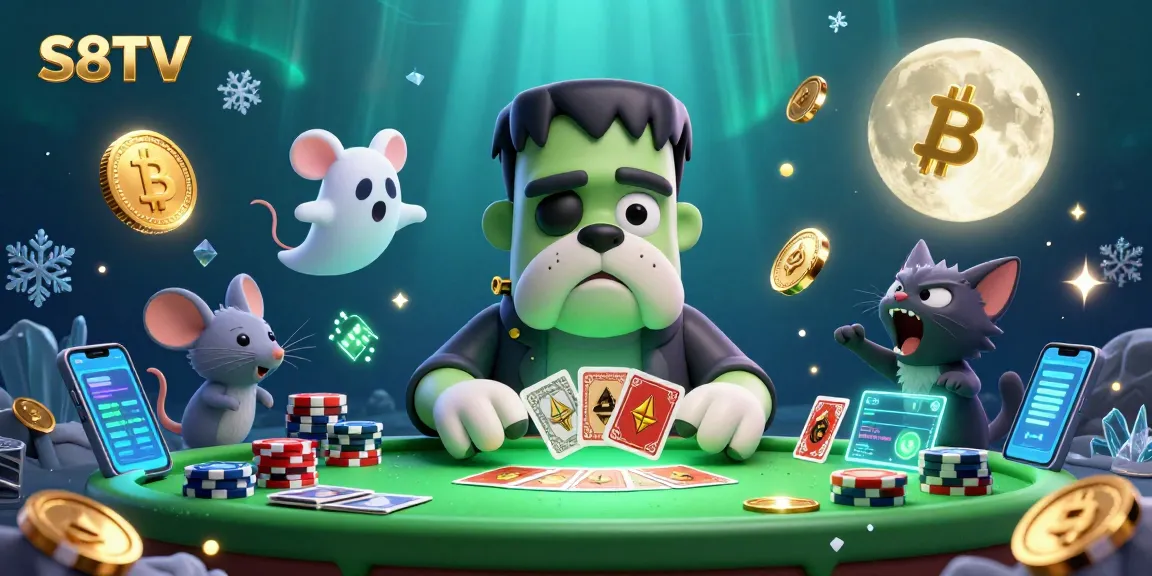 S8TV engages players by showcasing a dynamic 3D gaming scene with card dealing and crypto elements.