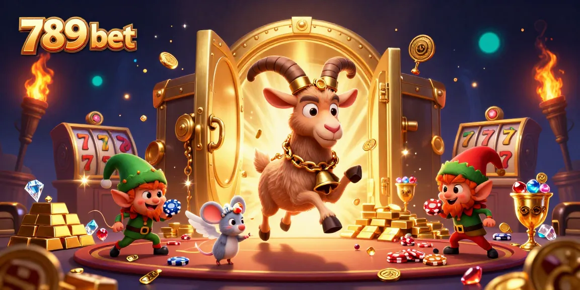 Experience the excitement of 789 bet with this vibrant casino scene featuring festive characters and gaming elements.